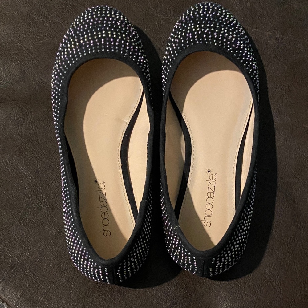 Shoe Dazzle Black and Silver Studded Flats